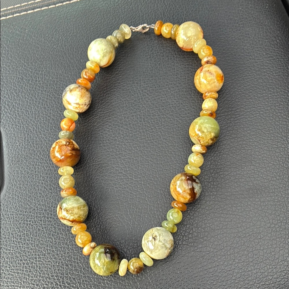 Vintage Agate Statement Necklace on Silver Chain